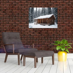 Obraz - Pokryta śniegiem chata (70x50 cm)