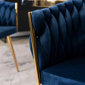 Krzesło Tapicerowane Plecione do Salonu CAPI Granatowe Welurowe do Toaletki Nowoczesne Glamour
