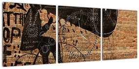 Obraz - Mężczyzna na rowerze w stylu Banksy (z zegarem) (90x30 cm)