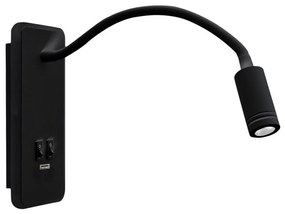 LED elastyczna lampka ścienna USB BASE 1xLED/8W+1xLED/2W/230V czarna