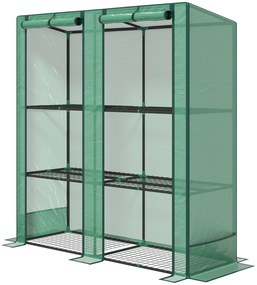 Outsunny Mini-szklarnia z 3-poziomowymi półkami, pokrywa plastikowa, UV-odporna, przenośna, drzwi rolowane, 144 x 48 x 152 cm, Zielony