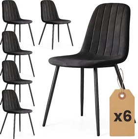 6x Welurowe krzesło tapicerowane pikowane Czarne LUMO Czarne nogi
