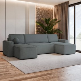 Masseno Narożnik PESANO z funkcją spania i pojemnikiem na pościel Narozniki U, Rozkładana sofa - Szary, POSO 60