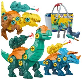 Woopie zestaw dinozaury do skręcania 3 szt. zestaw konstrukcyjny w pudełku + wiertarka i śrubokręt