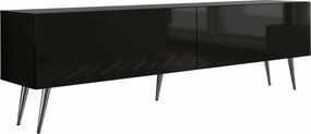 Szafka RTV: Czarny Matowy/Czarny Błyszczący, Nogi Chromowane, 170 x 52 x 32 cm