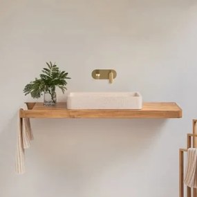 Zestaw Mebli Łazienkowych 130x45 Cm Wiszący Z Drewna Tekowego Neill Drewno Tekowe & Prostokątny Biały Cement 60x30 - Sklum