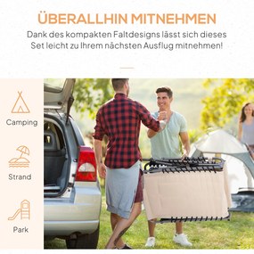 Leżanka składana Outsunny, ogrodowa z poduszką, z regulowanym oparciem na 5 pozycji, z tkaniny Oxford, 188 x 57 x 30 cm, Beżowa