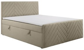 Zestaw do sypialni ozdobny zagłówek + stelaże ze skrzynią + materace + nakładka na materac - 160 x 200 cm - Welur - Taupe - MAKANA marki YSMÉE