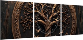 Obraz – Drewniane drzewo życia (z zegarem) (90x30 cm)