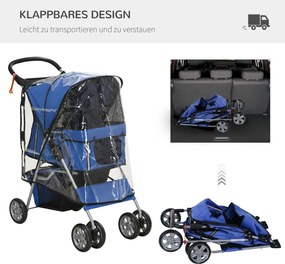 Outsunny Wózek dla Psa Składany z Osłoną Przeciwdeszczową Niebieski | Aosom PL