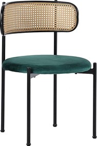 Zestaw 4 krzeseł z aksamitu i rattanu - metalowe nogi - Zielony