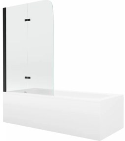 Mexen Vega wanna prostokątna 170 x 70 cm z obudową i parawanem 2-skrzydłowym 100 cm, transparent, czarny - 550117070X9010027000