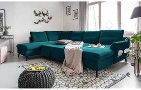 Turkusowa aksamitna rozkładana sofa w kształcie litery "U" Miuform Stylish Stan, lewostronna