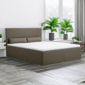 Łóżko tapicerowane z pojemnikiem i materacem CARL 180x200 cm Brązowy