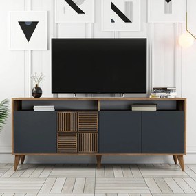 Antracytowa niska komoda w dekorze orzecha 180x79 cm Milan – Kalune Design