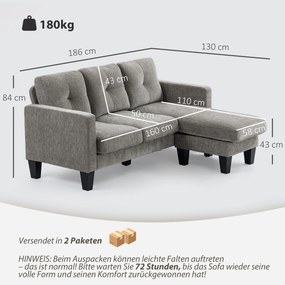 HOMCOM narożnik sofa w kształcie L z odwracalną chaiselongue tapicerowana tkaniną lnianą wygodna kanapa brązowa | Aosom PL