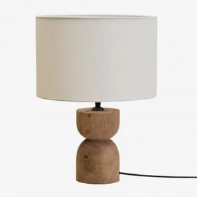 Lampa Stołowa Z Drewna Mango Diniz ↑18 Cm & Arlina Biała Ø30 Cm - ↑20 Cm - Sklum
