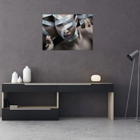 Obraz na szkle kobiety ze wstążką (70x50 cm)