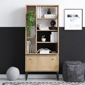 Półka – 65 cm szer. x 160 cm wys. x 30 cm gł. – Dąb i czerń – Płyta wiórowa pokryta melaminą