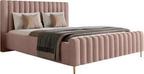 Łóżko LUX tapicerowane z pojemnikiem i zagłówkiem w tkaninie AMON 21 kolor PUDROWY RÓŻ DOMOHOME