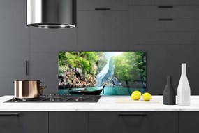 Szkło do Kuchni na Ścianę Łódka Na Górskim Jeziorem