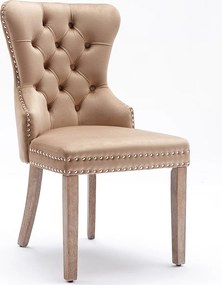 Zestaw 4 aksamitnych krzeseł - nogi z litego drewna - naturalny