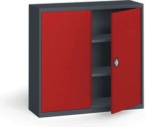 Szafa metalowa, 1150 x 1200 x 400 mm, 2 półki, grafitowy/czerwona
