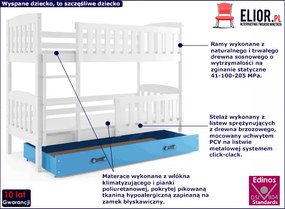 Drewniane łóżko z niebieską szufladą 90x200 - Elize 3X