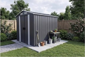 Szopa ogrodowa metalowa szara Boston 4,12 m² z przesuwanymi drzwiami i wbudowaną wentylacją