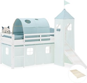 Łóżko piętrowe dla dzieci 90x200 cm białe z miętową zasłoną