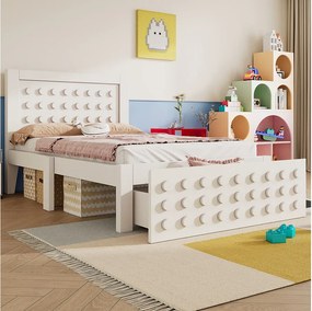 Łóżko dziecięce 90 x 200 cm – łóżko pojedyncze z szufladami i schowkiem pod łóżkiem – białe drewno – bez materaca