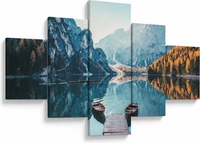 Obraz - Łodzie na jeziorze Braies (125x70 cm)