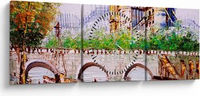 Obraz - Obraz olejny przedstawiający miasto (z zegarem) (90x30 cm)
