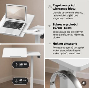 Stolik pod laptopa mobilny, regulowany, wielofunkcyjny, biały: BILL