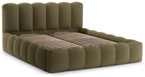 Zielone tapicerowane łóżko dwuosobowe ze schowkiem i stelażem 200x200 cm Lupine – Micadoni