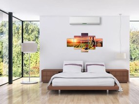 Obraz winnicy z winem (125x70 cm)