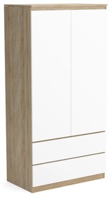 Szafa 90cm Garderoba z 2 szufladami i wieszakiem LUNA Dąb Sonoma/Biały