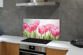 Szkło Ozdobne do Kuchni Malarski Obraz Tulipanów