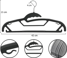 Zestaw wieszaków z antypoślizgową nakładką SOFTY 20 szt. czarno-szare