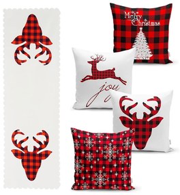 Zestaw 4 świątecznych poszewek na poduszki i bieżnika Minimalist Cushion Covers Christmas Tartan