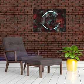 Obraz - Neonowe koło między palmami (70x50 cm)