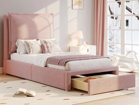 Łóżko dziecięce 90x200cm - wyściełany zagłówek - z 1 szufladą - Tkanina z weluru - Różowy (materac nie jest wliczony w cenę)
