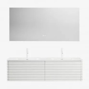 Zestaw Wiszących Mebli Łazienkowych 160x50 Cm Z Drewna Z Wbudowanymi Umywalkami Noura Biała & Prostokątny Led I Przeciwmgielny 160x75 Cm Riben & 2 X B