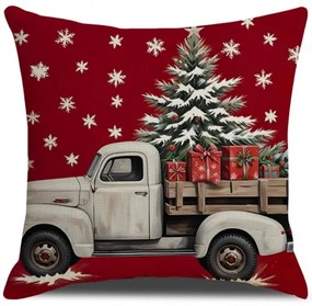 Świąteczna poszewka na poduszkę TRUCKMAS 45x45 cm, czerwona