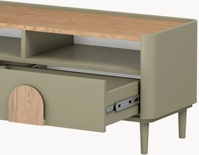Szafka RTV Amilio 200 cm z szufladami na nóżkach - eukaliptus / dąb baltic dune / uchwyty dąb naturalny