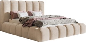 Łóżko tapicerowane 160x200 Madeno - gruba pianka, pojemnik, stelaż metalowy - welur, beżowy (Amor Velvet 4304)
