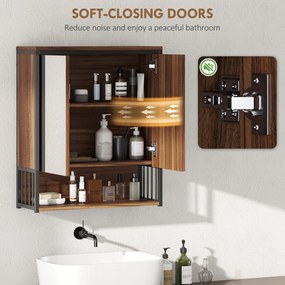 HOMCOM Wisząca szafka z lustrem do łazienki, Szafka łazienkowa z MDF i płyty wiórowej, Brązowa