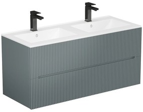 Podwieszana szafka łazienkowa w prążki z umywalką wpuszczaną i kranem - Szary - 120 cm - PAVANI