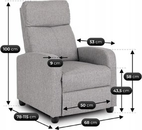 Fotel Rozkładany DANNY Wypoczynkowy z Podnóżkiem Szary Nowoczesny
