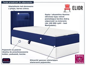 Granatowe łóżko kontynentalne z pojemnikiem 3 rozmiary - Fenarro